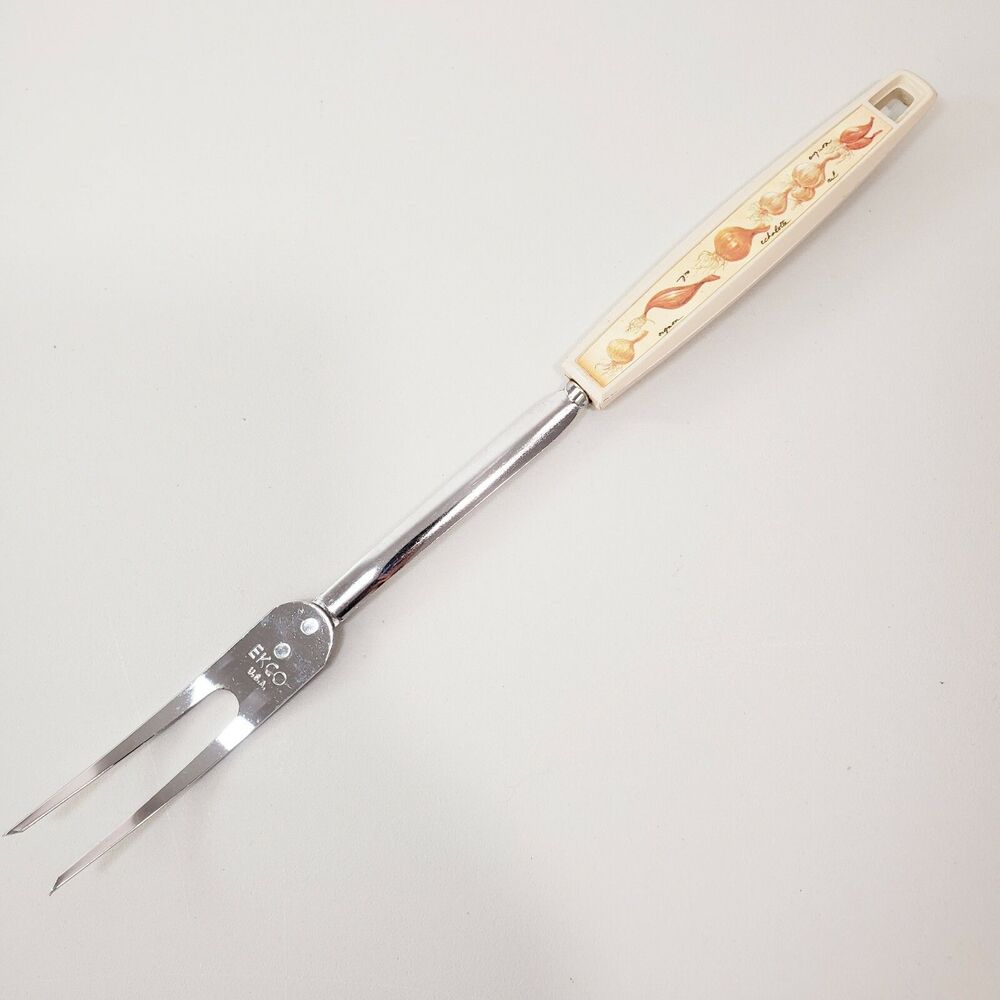 Vtg Ekco Meat Fork Onion Shallot Almond Plastic Handle Cooking Utensil Kitchen